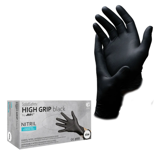 Ampri SolidSafety High Grip Black Nitril Chemical Protection Handsker Black S - XXL