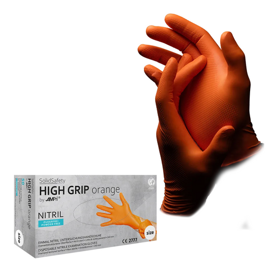 Ampri SolidSafety High Grip Orange Nitril Chemical Protection Handsker S - XXL