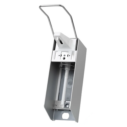 Vi præsenterer AMPri vægdispenseren fra AMPri Handelsgesellschaft mbH, designet til 500 ml desinfektionsmiddel og sæbe. Denne vægmonterede dispenser har et elegant sølvfarvet ydre og en hygiejnisk udlevering, komplet med en lang håndtag for nem betjening. Indeni er der en trykpumpeflaske.