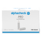 Auf einer weißen Schachtel mit der Aufschrift „Alphacheck PRO Sicherheitslanzetten, verschiedene Größen“ der Berger Med GmbH sind zwei graue Sicherheitslanzetten abgebildet, die sich ideal für Blutzuckertests und die kapillare Blutgewinnung eignen. Die Schachtel hat die Maße 23G x 1,8 mm und enthält 100 Stück.