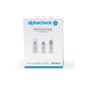 En æske Alphacheck Professional Pen-nåle PLUS, forskellige størrelser, til insulininjektioner. Æsken viser et billede af de sterile nåle og angiver størrelsen: 0,30 mm (30G) x 5 mm. Den indeholder 100 stk. fra Berger Med GmbH.