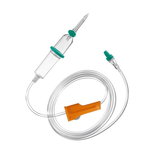 Det B. Braun Intrafix® SafeSet-infusionssæt fra B. Braun Deutschland GmbH & Co. KG er et intravenøst (IV) infusionssæt, der indeholder et gennemsigtigt dråbekammer, en nål og en lang, fleksibel slange med en orange rulleklemme til præcis regulering af gennemstrømningen. Dette sæt er desuden udstyret med en AirStop-filtermembran og en grøn tilslutningsport, der er egnet til både tryk- og tyngdekraftsinfusioner.