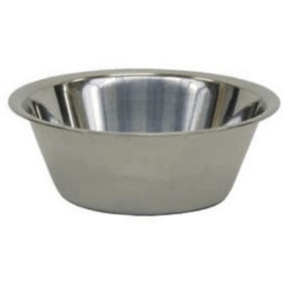 Novocal-skålen til skålestativet er en skål lavet af rustfrit stål med en øvre indvendig diameter på 290 mm og en nedre udvendig diameter på 190 mm. Den er udstyret med en bred kant og en glat, spejlende overflade på hvid baggrund. Pakning (1 stk.).