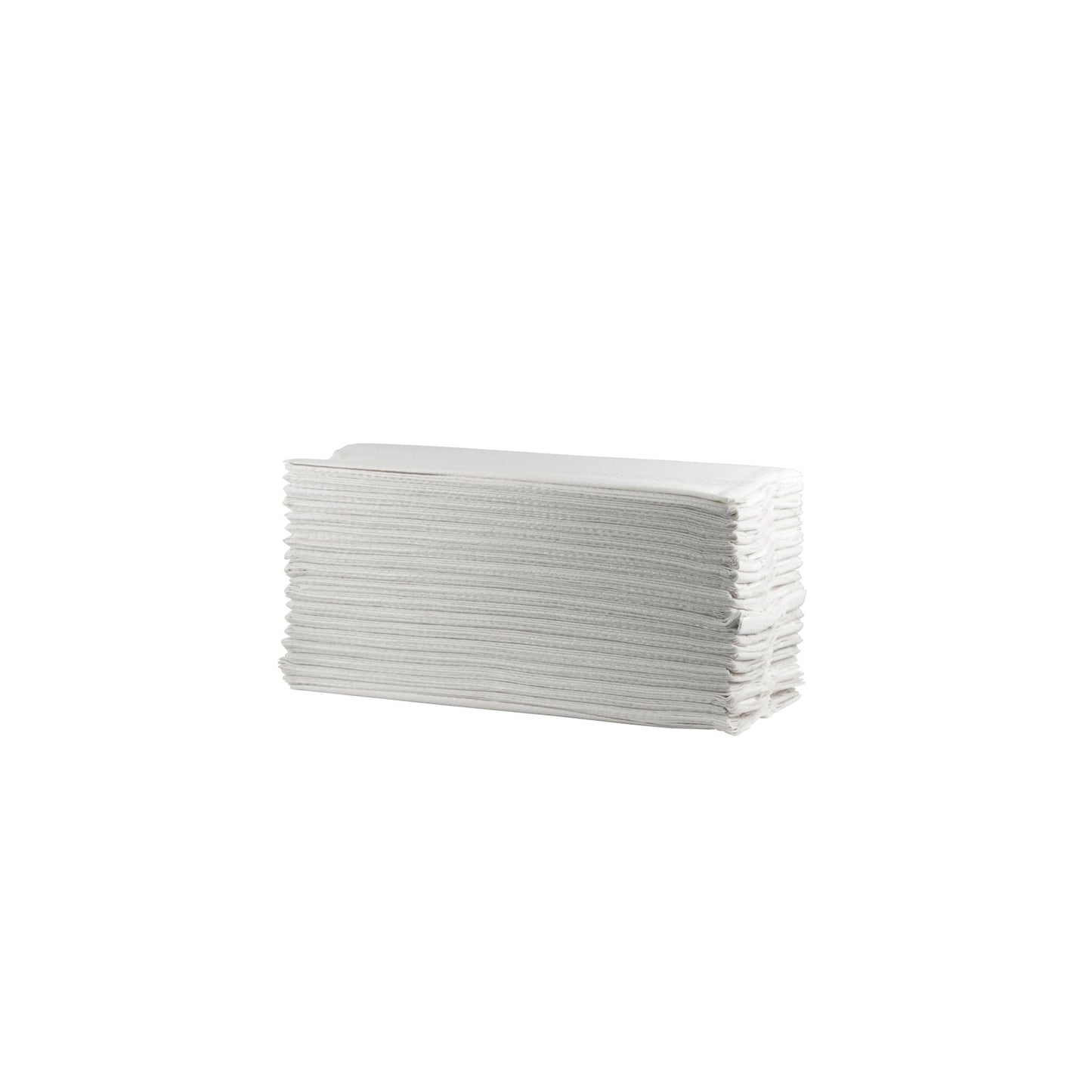 En karton (20 pakker) CWS foldet papir Frotee ekstra, C-fold, 2-lags af hvidt genbrugspapir er pænt arrangeret foran en ensfarvet hvid baggrund.