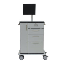 Der Novocal Computerwagen Modell III verfügt über drei Schubladen, einen Schrank, Metallgriffe, eine flache Monitorfläche und einen nach vorne verschiebbaren Tastaturauszug mit Muschelgriff - ideal, um den Computerarbeitsplatz zu organisieren. Packung: 1 Stück.