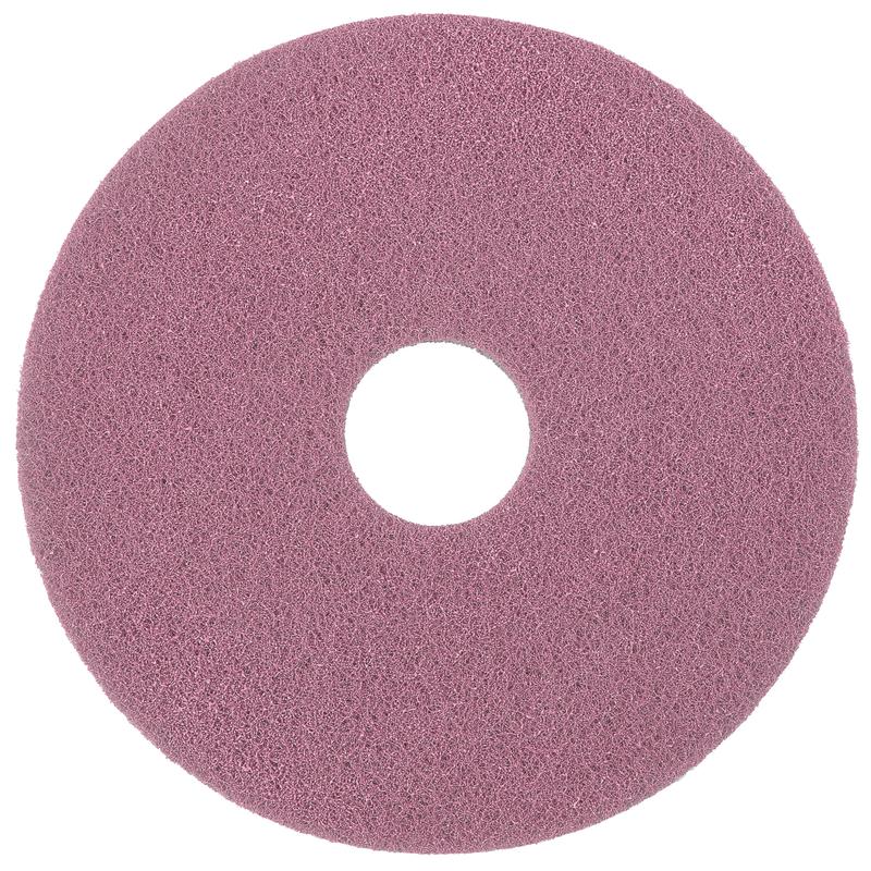 Diversey Twister Pad Pink til vinylgulve fra Diversey Deutschland GmbH & Co. OHG er en cirkulær, pinkfarvet pad med grov tekstur og centralt hul, set ovenfra på hvid baggrund - perfekt til rengøring af vinylgulve.