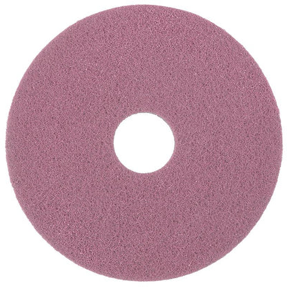 Diversey Twister Pad Pink til vinylgulve fra Diversey Deutschland GmbH & Co. OHG er en cirkulær, struktureret rengøringspude med centralt hul, der er afbildet ovenfra på hvid baggrund.