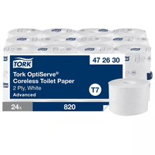 Tork OptiServe kerneløst toiletpapir, 2-lags, hvid, system T7, 24 ruller á 820 ark