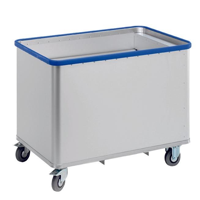Novocal Federbundvogn - uden indsats | Pakke (1 stk) fra Novocal er en stor grå udstyrsvogn med fire drejehjul og blå beskyttelseskant, ideel til effektiv lagerlogistik og varetransport i industrielle omgivelser.