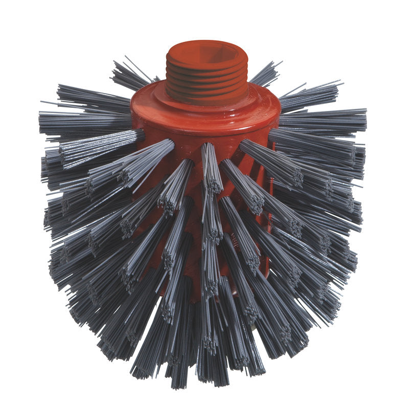 METAL DETECT WOLFBØRSTE fra Haug Bürsten KG er en cylindrisk, grå PBT-børste (135xØ120mm) med hårde, Ø0,60mm tykke børstehår og en gevindtilsats til fastgørelse - ideel til brug i fødevareindustrien.