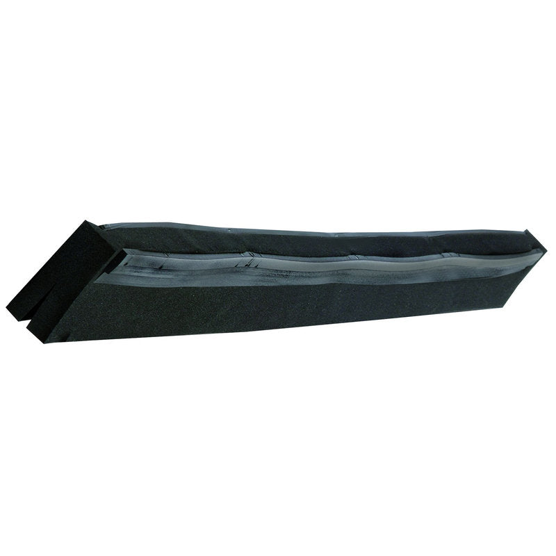 ERSTATNING-GUMMILÆBE,2-LÆBET, CELLEGUMMI.SORT, 320X20X22MM fra Haug Bürsten KG er en sort cellgummi-rygventilation med en lynlåslignende søm på oversiden, vist fra siden.