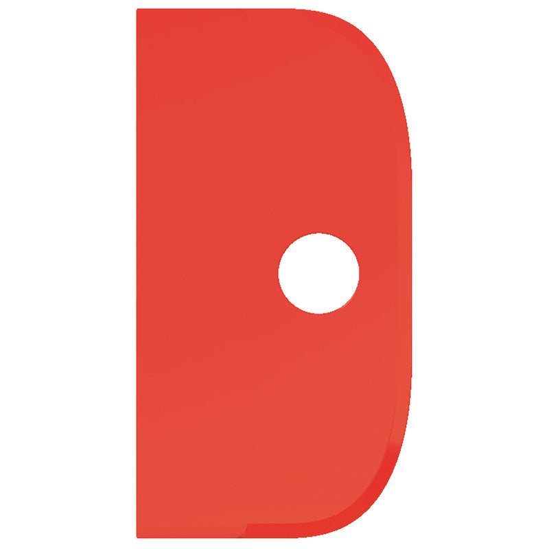 Ein roter, vertikal ausgerichteter, abgerundeter, rechteckiger SCHABER GROß der Haug Bürsten KG (PP, flexibel, 230x118mm) ist mit einer zentralen, kreisförmigen Aussparung versehen und steht vor einem weißen Hintergrund.