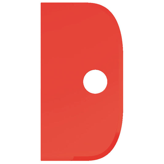 Ein roter, vertikal ausgerichteter, abgerundeter, rechteckiger SCHABER GROß der Haug Bürsten KG (PP, flexibel, 230x118mm) ist mit einer zentralen, kreisförmigen Aussparung versehen und steht vor einem weißen Hintergrund.