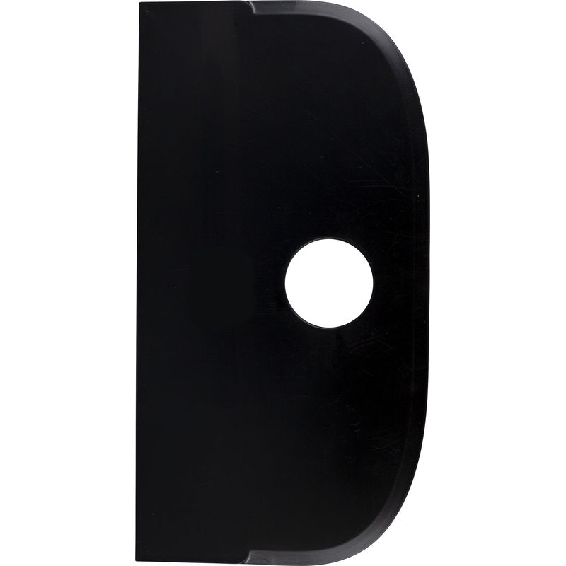 Der SCHABER GROß von Haug Bürsten KG ist ein schwarzer, flexibler Polypropylenschaber (230x118mm) mit einer geraden Kante, einer gebogenen Kante und einem zentralen, runden Loch.