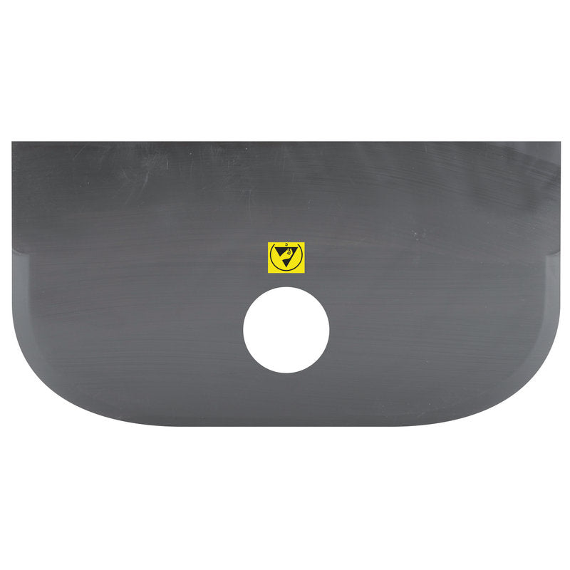 Nahaufnahme des Haug Bürsten KG ESD SCHABER GROß, PP, FLEXIBEL in schwarz (230x118mm), mit abgerundetem Rand, Mittelloch und gelbem Warnsymbol - ideal für den Einsatz in elektrostatisch geschützten Bereichen.