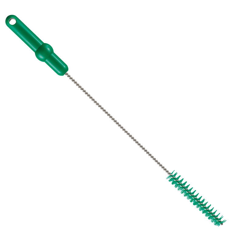 ROHRBØRSTEN Ø 0,50MM HÅRD 500XØ 20MM fra Haug Bürsten KG har en lang metalstang og børster til grundig rengøring af smalle flasker eller beholdere, hvilket gør den til en alsidig rengøringsbørste.