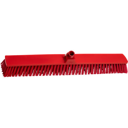 Den røde GROßRAUMBESEN, PBT ø 0,50 MM MEDIUM (600x72x51 mm) fra Haug Bürsten KG er med sine stive PBT-børster og den centrale optagelse til skaftet ideel til fejning af store områder. Afbildet på hvid baggrund.