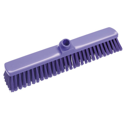 Den STORRUMSKOST, BLØD 400X60X50MM fra Haug Bürsten KG er en lilla kost med bløde børster og en central bøsning til skaftmontering, ideel til effektiv rengøring af store områder.