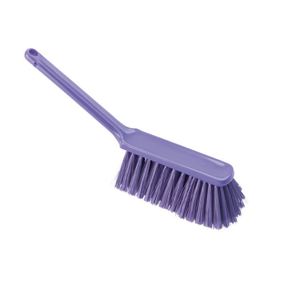 HANDBESEN, BLØD, 310MM, SLIDSET fra Haug Bürsten KG er en plast-håndbørste med langt skaft og bløde, splittede børster, ideel til følsomme overflader, afbildet på hvid baggrund.