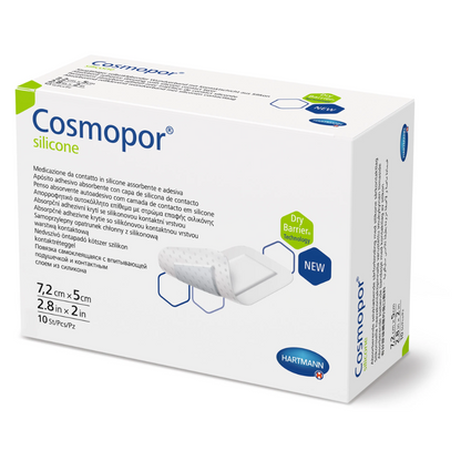 Hartmann Cosmopor® silikone steril, individuelt forseglet, i foldede æsker, 7,2 x 5 cm, 10 stykker