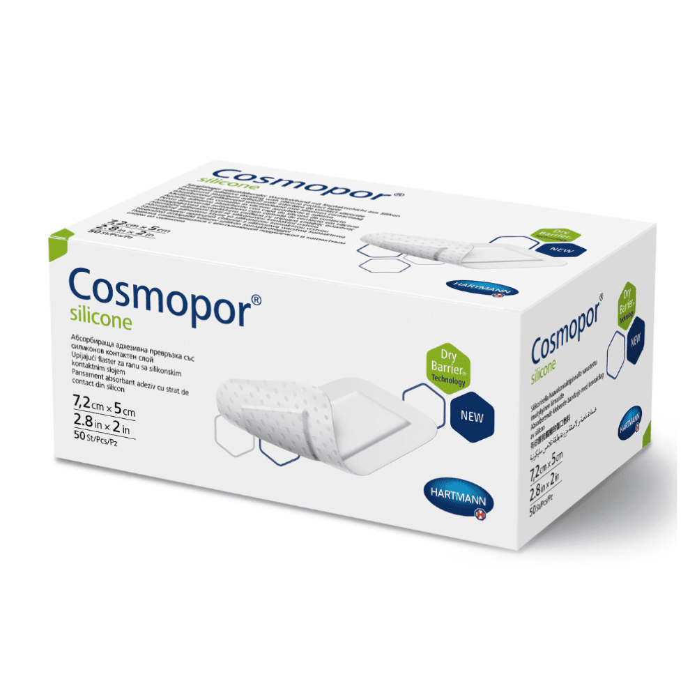 Hartmann Cosmopor® silikone steril, individuelt forseglet, i foldede æsker, 7,2 x 5 cm, 50 stykker