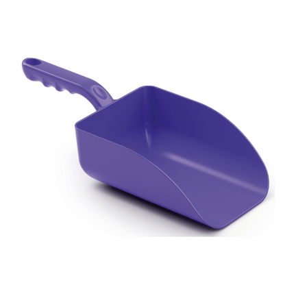 Haug håndskovl stor PP 328x136x79 mm fra Haug Bürsten KG er en violet plastskovl med håndtag, der er designet til løft og omfyldning af bulkvarer. Denne fødevaregodkendte håndskovl har en glat overflade og en dyb, afrundet skål og opfylder dermed de HACCP-certificerede standarder for fødevaresikkerhed.