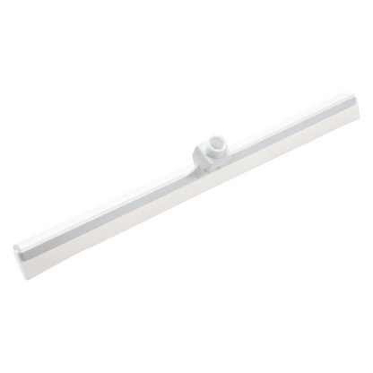 Die Haug Bürsten KG bietet mit dem Haug Wasserschieber 2-Lippig Lebensmittelgummi einen weißen Schaber mit einer flachen, länglichen Gummilippe aus Lebensmittelgummi an. Er verfügt über eine zentrale Befestigungsmöglichkeit für einen Griff und entspricht den HACCP-Hygienestandards. Sein schlichtes und funktionales Design eignet sich perfekt für die effiziente Reinigung von Oberflächen. Die Maße betragen 620 x 35 x 105 mm.