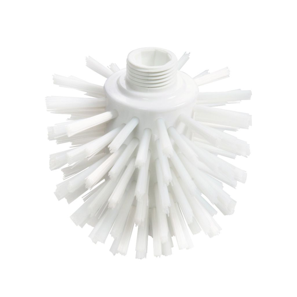 Denne Haug Wolfbørste PP PBT Ø0,50 mm Hart 135xØ120 mm fra Haug Bürsten KG har et rundt børstehoved med udadstrålende, stive børstehår, hvilket gør den perfekt til rengøringsopgaver. Den har også en gevindforbindelse på toppen til nem fastgørelse af håndtaget, ideel til fødevaresikre miljøer.