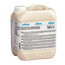 5-Liter-Kunststoffbehälter der Johannes Kiehl KG Kiehl-Eco-Refresher, ein filmbildendes Holzpflegeöl auf Wasserbasis für Fußböden, mit Griff, Schraubverschluss und deutscher Anleitung; Karton enthält 2 Flaschen.