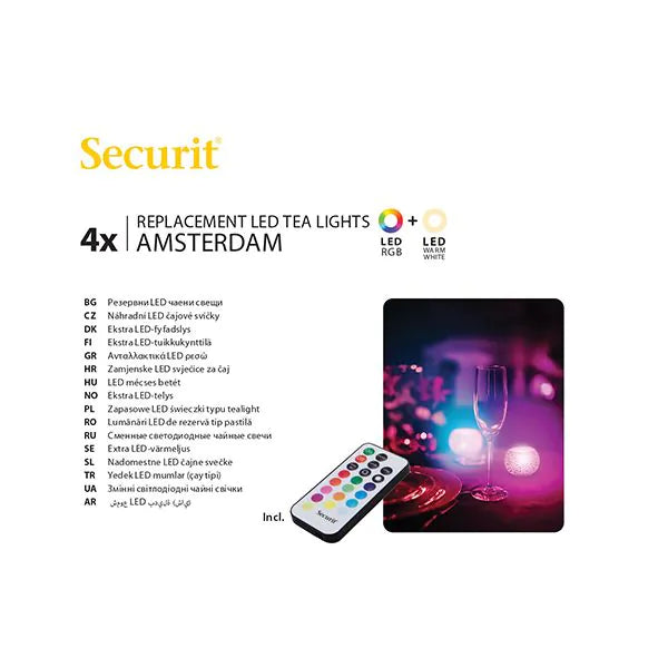 Papstar Securit® 4 LED fyrfadslys refill pakke Ø 4 cm x 5 cm "Amsterdam" belysningstid 12-40 timer