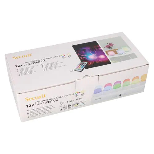 Papstar Securit® 12 LED fyrfadslys inkl. ladestation Ø 4 cm x 5 cm "Amsterdam" tændingstid 12-40 timer