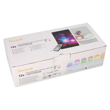 Papstar Securit® 12 LED fyrfadslys inkl. ladestation Ø 4 cm x 5 cm "Amsterdam" tændingstid 12-40 timer