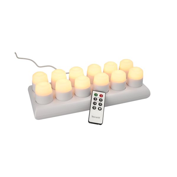 Papstar Securit® 12 LED fyrfadslys inkl. ladestation Ø 4 cm x 5 cm "Amsterdam" tændingstid 12-40 timer