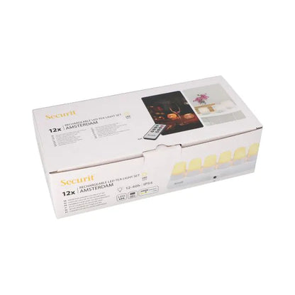 Papstar Securit® 12 LED fyrfadslys inkl. ladestation Ø 4 cm x 5 cm "Amsterdam" tændingstid 12-40 timer