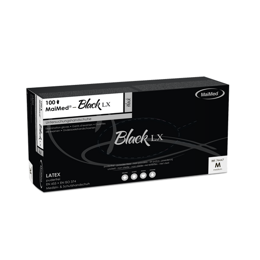 MaiMed-Black LX PF engangs latex undersøgelseshandsker, pudderfri, 100 stk./æske