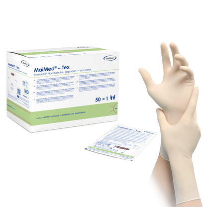 MaiMed-Tex sterile, let pulveriserede latex operationshandsker 50 par/æske