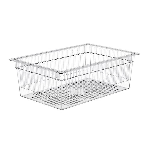 Der Novocal PC-Korb transparent teilbar (600 x 40 mm) mit gelochtem Boden und Auszugsstopps bietet optimale Belüftung und Drainage-Ideal zur Aufbewahrung von PC-Zubehör. 1 Stück je Packung.