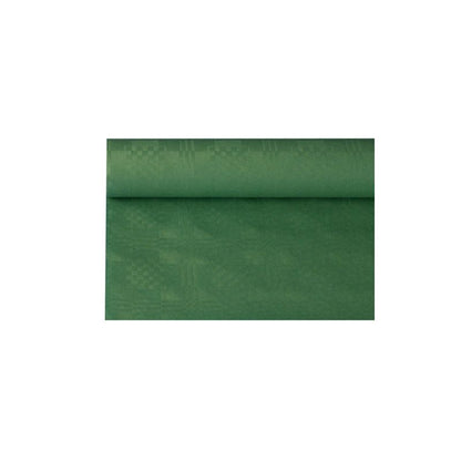 En rulle PAPSTAR papirdug med diskret damaskprægningsstruktur, delvist udrullet på hvid baggrund, ideel til elegant borddekoration.