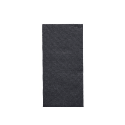 En enkelt, rektangulær mørkegrå serviet fra PAPSTAR servietter "DAILY Collection" (1/8-fold, 32 cm x 32 cm) fra PAPSTAR GmbH er foldet på langs, legemliggør bæredygtig komfort og ligger på en simpel hvid baggrund. Denne elegante detalje giver enhver borddekoration en diskret charme.