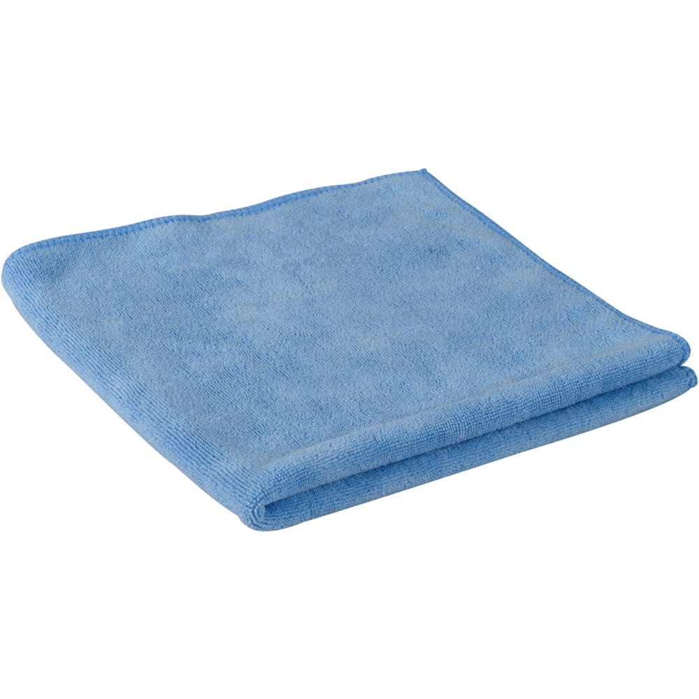 En foldet mikrofiberklud ENA Soft, 40x40 cm fra Abena Re-Seller GmbH vises på hvid baggrund. Dens bløde tekstur og rene kanter gør den perfekt til bilpleje og rengøring.