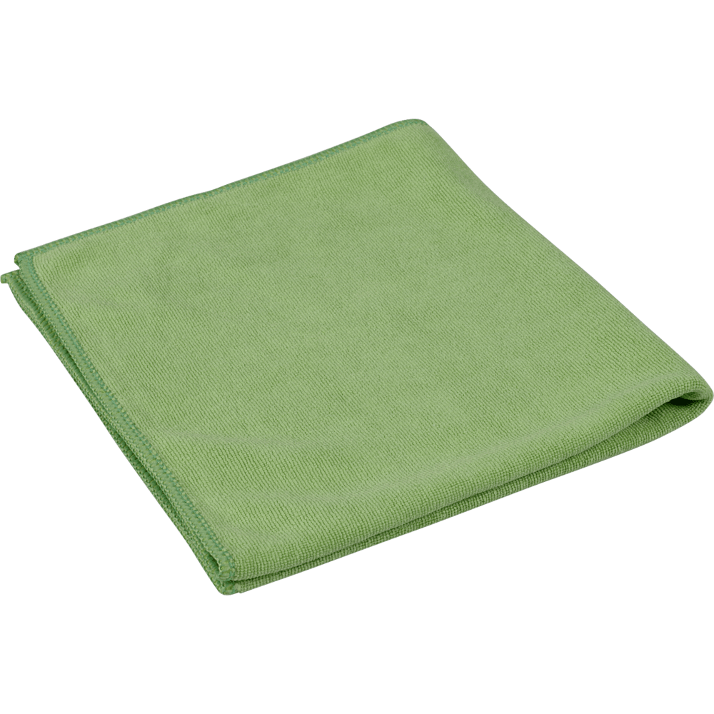 En foldet grøn mikrofiberklud ENA Soft, 40x40 cm fra Abena Re-Seller GmbH til bilpleje vises på hvid baggrund.