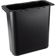 Den Abena Re-Seller GmbH affaldsbeholder 10,2 l, til Sækkoboy (1 stk.) er en enkel, rektangulær, sort plastspand med bred kant og uden låg, ideel til brug i køkken og kontor. Afbildet på en hvid baggrund.