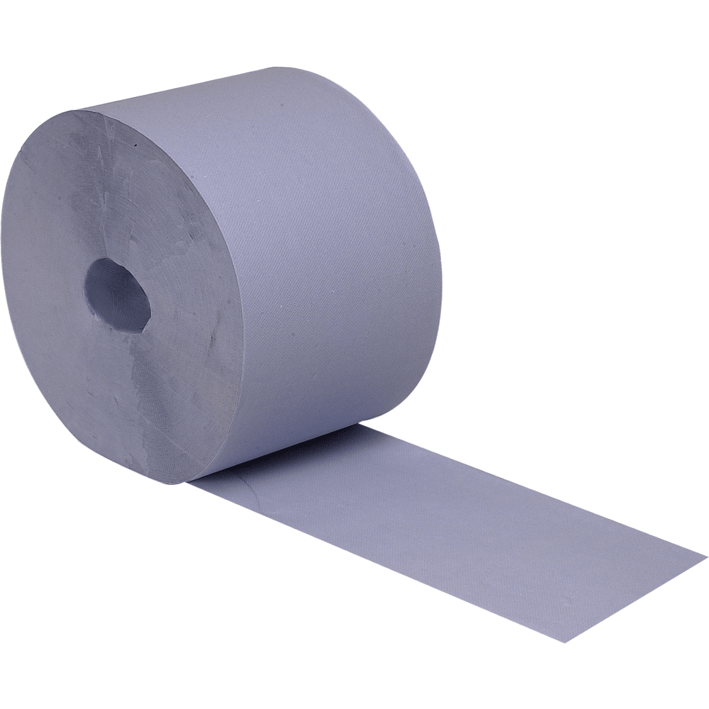Afbildet er en stor, 2-lags blå værkstedsrulle (21,2 cm x 360 m) fra Abena Re-Seller GmbH med let struktureret overflade og en del af rullen, der er fladt rullet ud foran; tilgængelig som en kasse med 2 pakker.