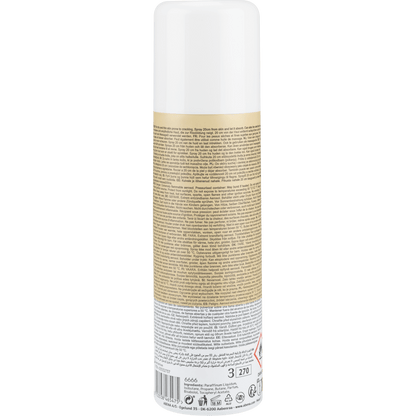 Oliespray, let parfumeret (200 ml) fra Abena Re-Seller GmbH, stående oprejst med hvid hætte og en detaljeret bagsideetiket med instruktioner, advarsler og genanvendelsesinformationer. Solgt i kartoner med 12 stykker.