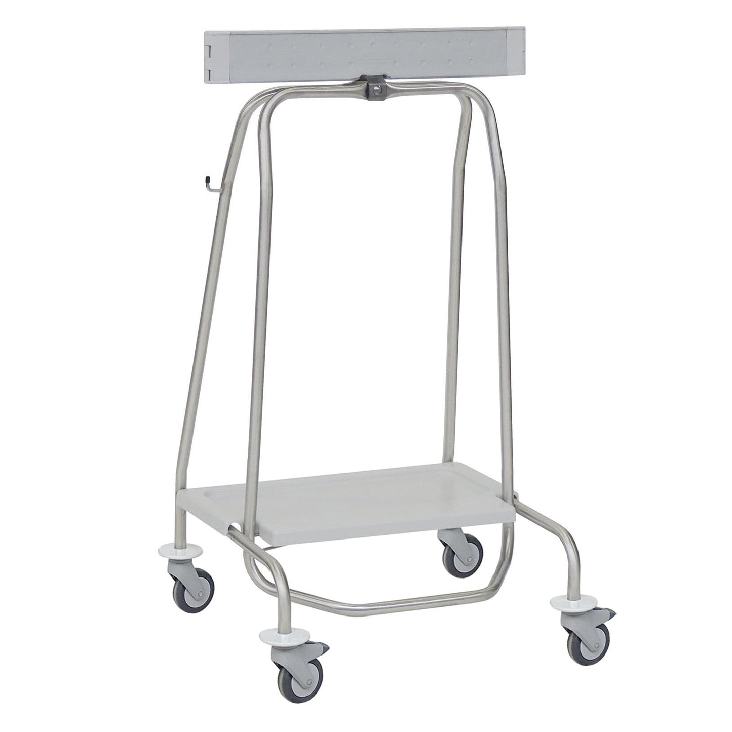 Der Novocal Edelstahl-Abfallsammler "Genius" verfügt über einen Metallrohrrahmen, vier Lenkrollen, eine rechteckige Bodenplatte und eine obere Metallstange für eine dauerhafte Konstruktion und hygienische Abfallentsorgung. Marke: Novocal.