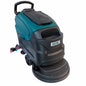 Arcora 510Bm skure-sugemaskinen 47 L (frisk)-50 L (beskidt) fra Arcora International GmbH er en professionel rengøringsmaskine til store områder. Den har et teal-sort kabinet, store hjul og et øvre håndtag med "ARCORA"-logoet foran.
