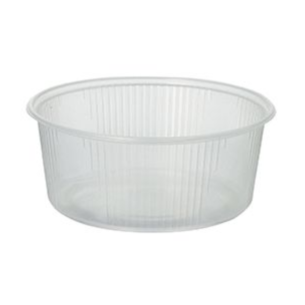 Starpak emballagebægeret er en rund, gennemsigtig plastbeholder med en kapacitet på 200 ml og lodrette riller, ideel til opbevaring eller transport af madvarer. Fås i pakker med 100 stykker.