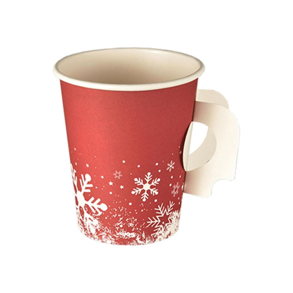 Den Starpak "Winter Time" krus med hank, i rød med snefnugmønster, er perfekt til dine varme drikke. Fås i en pakke med 50 styk.