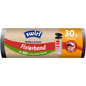 Afbildet er en rulle Swirl fikseringsbånd-affaldsposer XL 30 l ekstra lang fra Melitta Europa GmbH & Co. KG i deres emballage med påskriften 30 liter kapacitet, bestående af 100 % genbrugskunststof og et indhold af 10 poser.