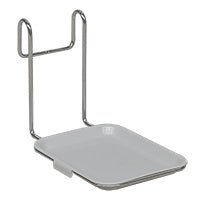 Novocal drypbakken | 1 stk er en sæbeskålsholder af metal med en rektangulær hvid skål og to opretstående metalhager, afbildet på en enkel hvid baggrund.